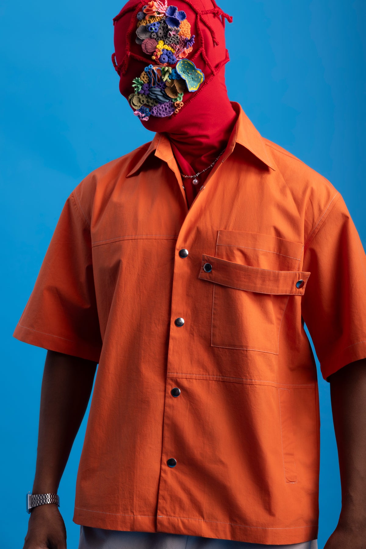Panel Shirt- Coral Orange