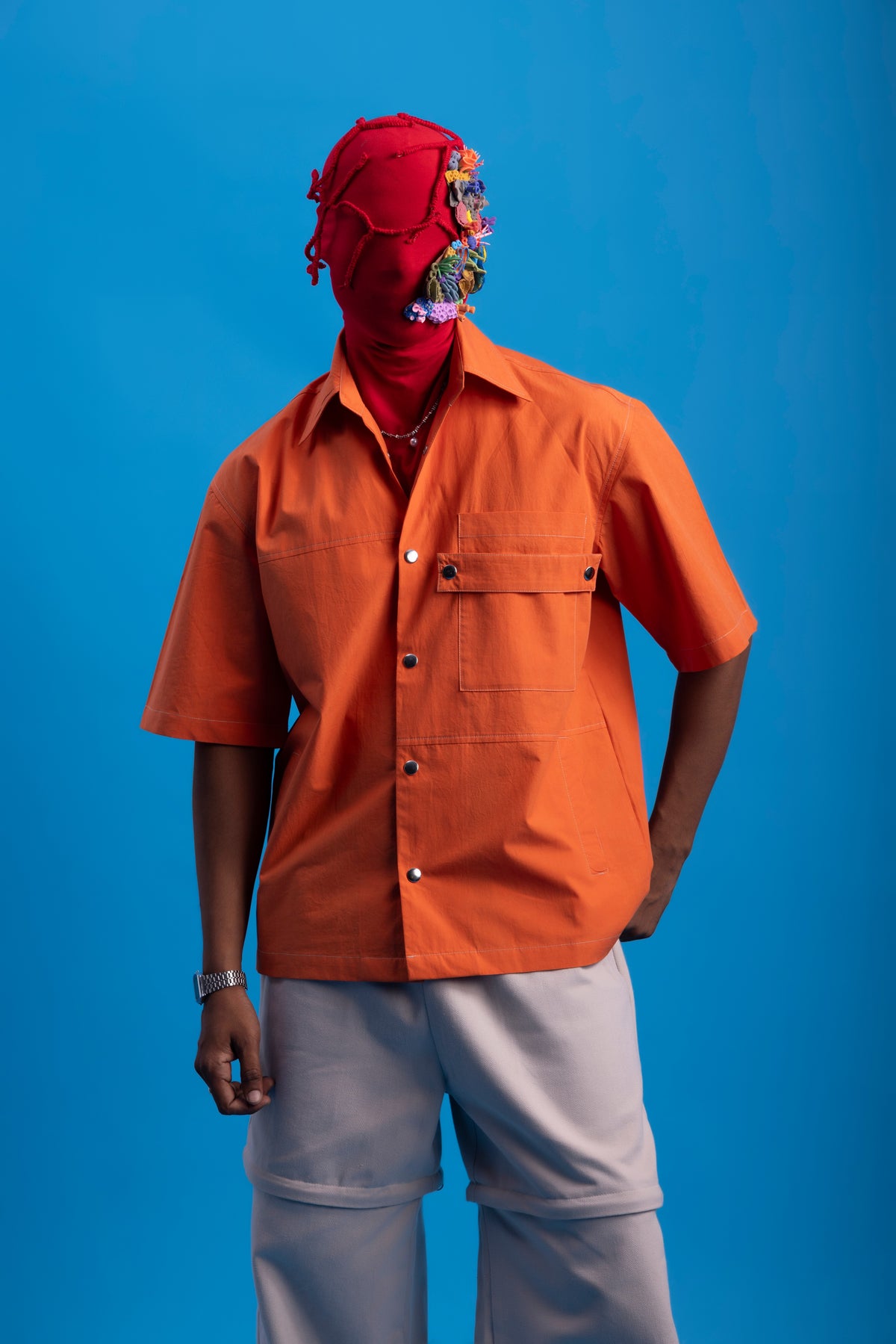 Panel Shirt- Coral Orange