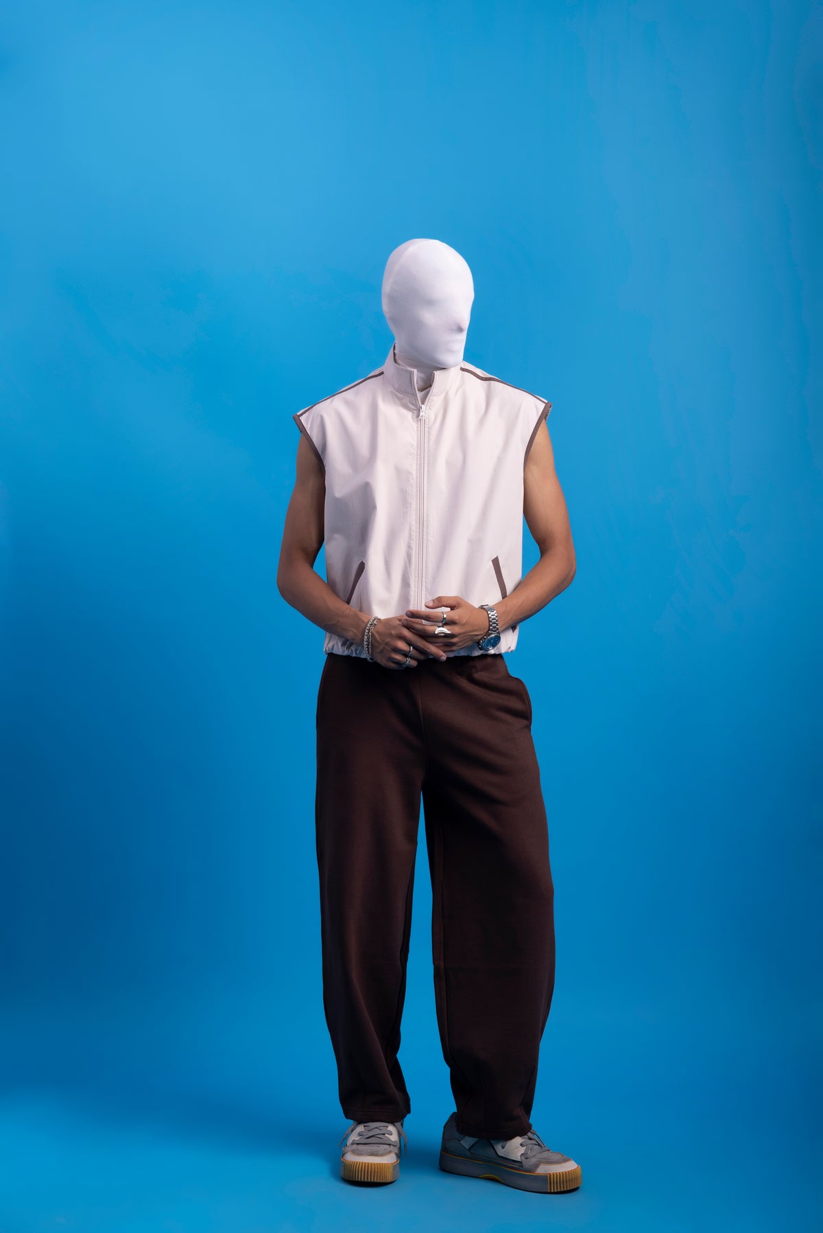 Undefined Half Jacket-  Bleached sand with Deep umber piping