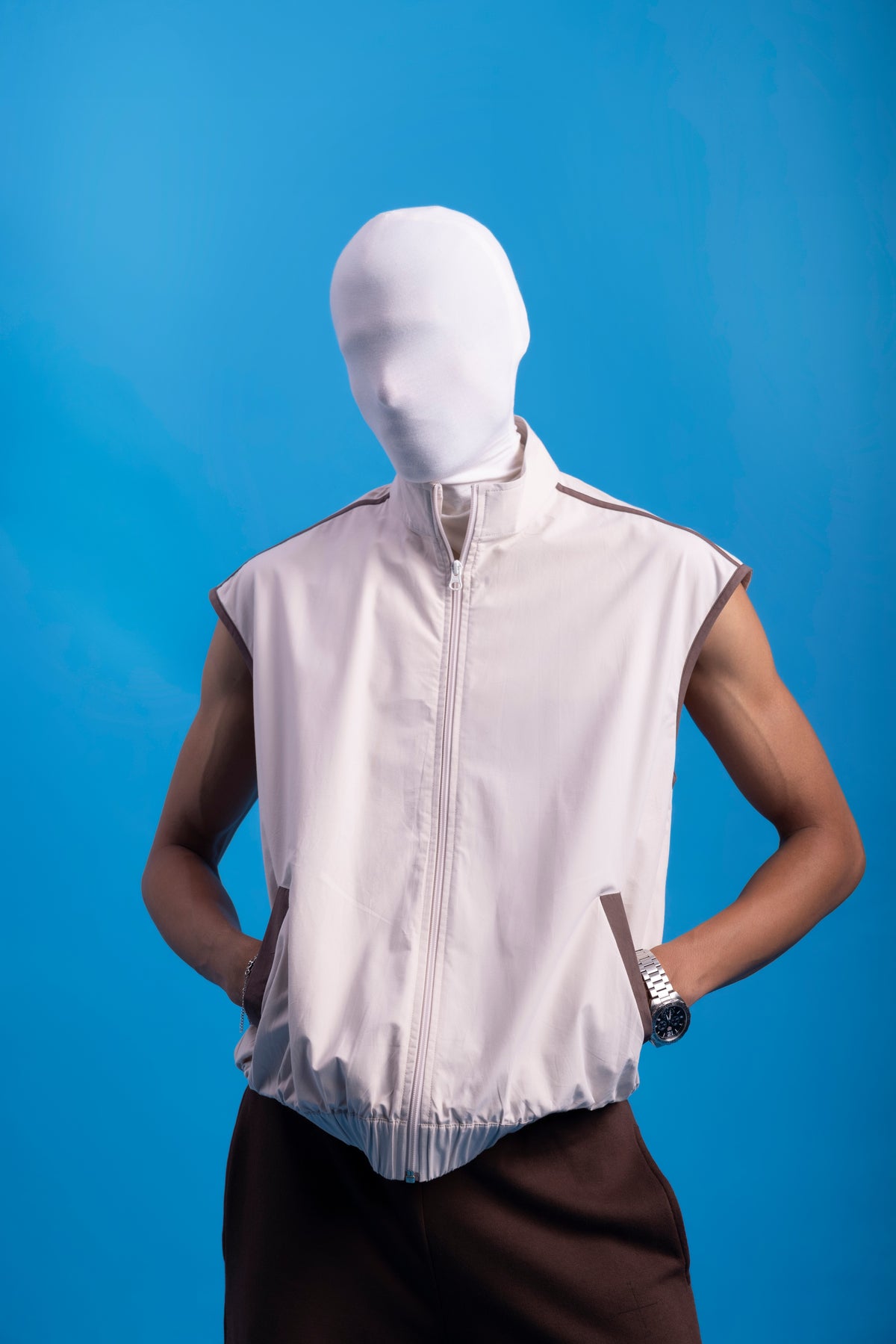 Undefined Half Jacket-  Bleached sand with Deep umber piping