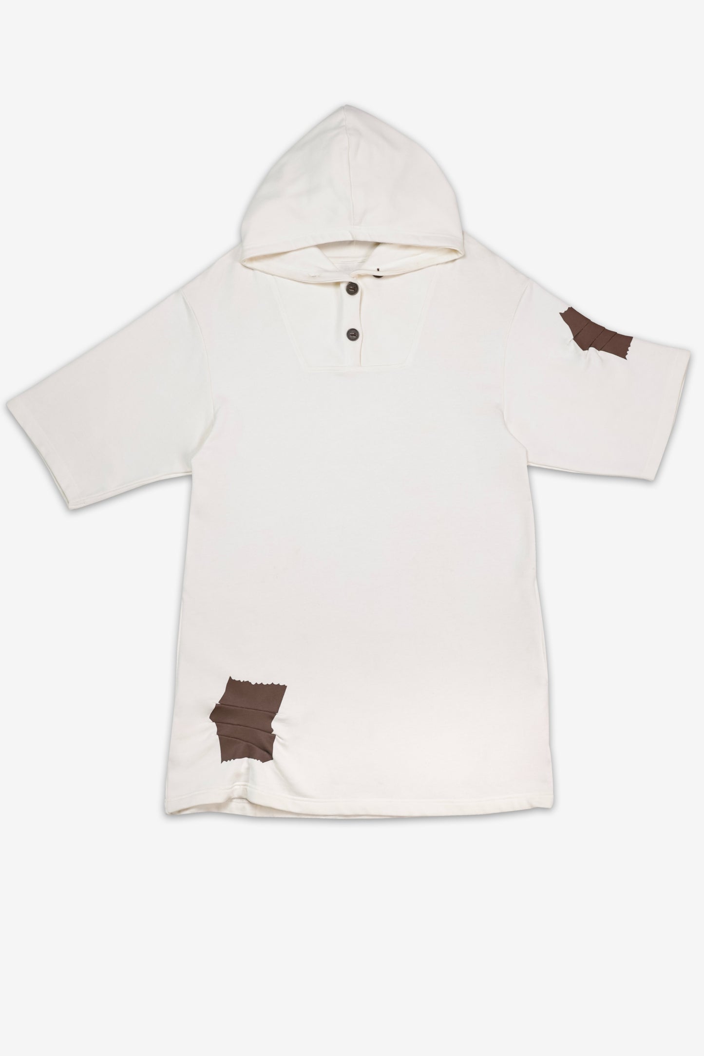 Hoodie Dress with Duct Tape Detail - Antique White